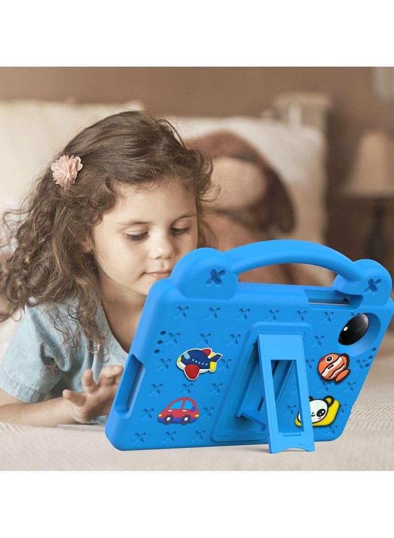 Kids Case for Xiaomi Redmi Pad SE 4G 8.7 inch 2024, EVA Silicone Shockproof Handle Kids Friendly Cover with Foldable Stand and Detachable Cartoon Doll for Redmi Pad SE 8,7 inch 2024 - Sky Blue